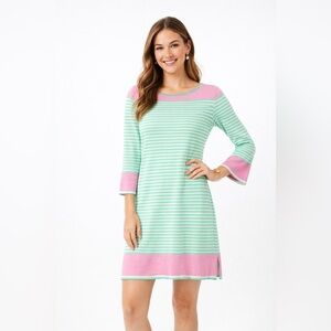 Sail to Sable Striped Bell Sleeve Shift Dress Pink Green Size Small